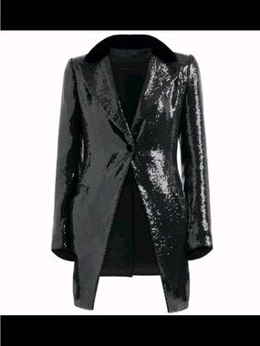 Emporio Armani Black Sequin Single-Button Long Blazer.40 Italian size/S US size